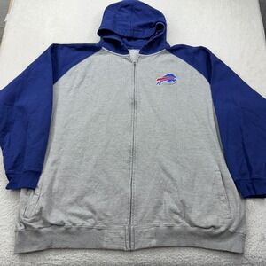 Buffalo Bills Full Zip Hoodie Gray Blue Raglan Embroidered Logo Mens 3XL 4XL
